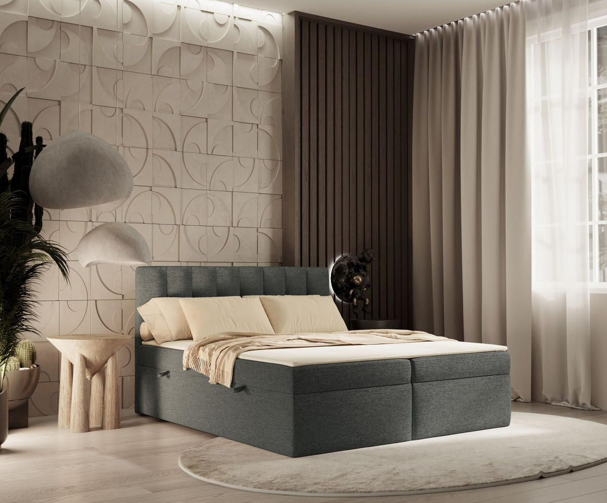 BOXBETT Novento Anthrazit 180/200 cm mit Matratze und Topper - Anthrazit/Schwarz, Holz/Holzwerkstoff (180/200cm) - Maison de Reve