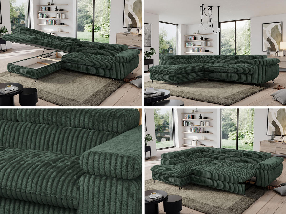 ECKSOFA PEDRO L Grün Cord - Links Seite - Schwarz/Grün, Textil/Metall (208/273cm) - MKS