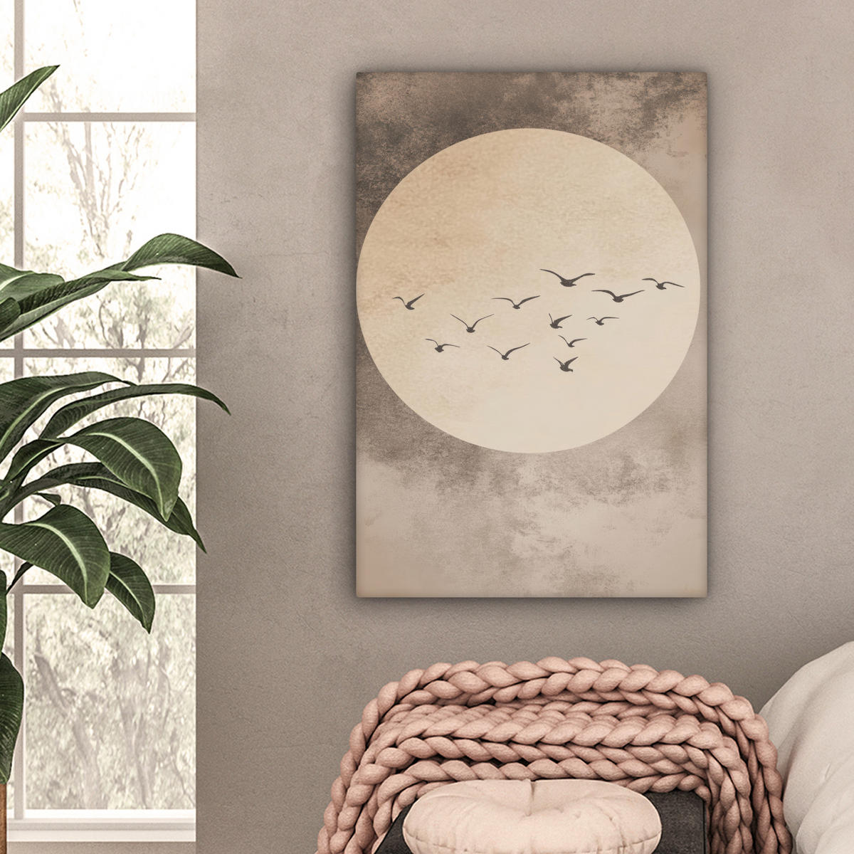 LEINWANDBILD Vogel - Beige - Japanisch 60x90 cm - Taupe, Textil (60/90cm) - MuchoWow