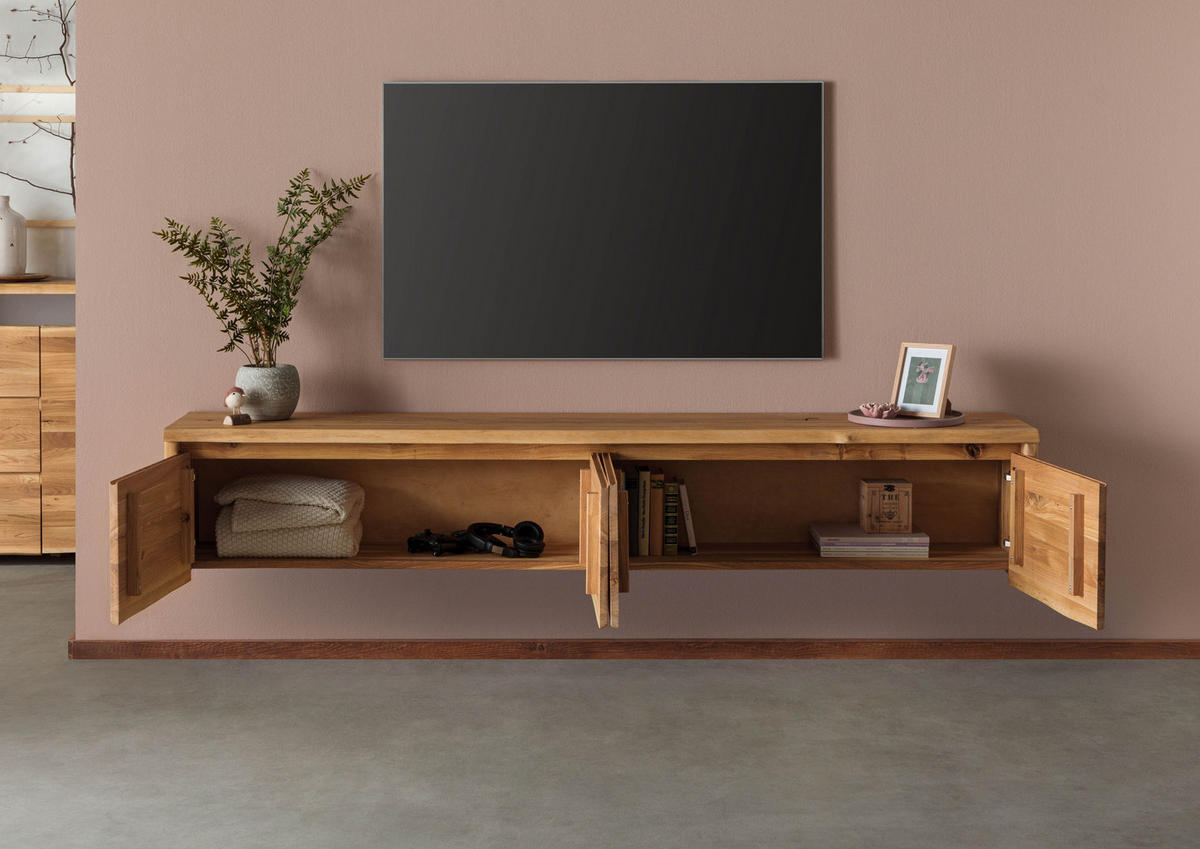 LOWBOARD Wildeiche 220x40x40 natur geölt PURE OAK #120 - Braun, Holz (220/40/40cm) - Massivmoebel24