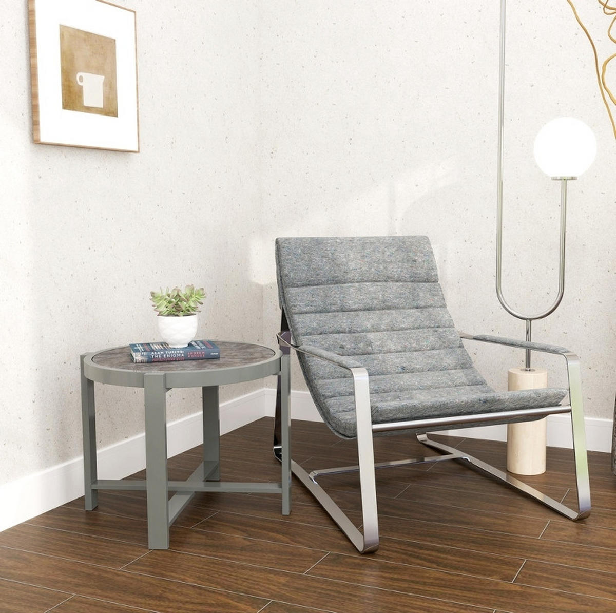 BALKONTISCH 60/60/46 cm wetterfest mit 5 mm Hartglasplatte und Aluminiumgestell, Grau - Naturfarben, Metall (60/60/46cm) - Redom