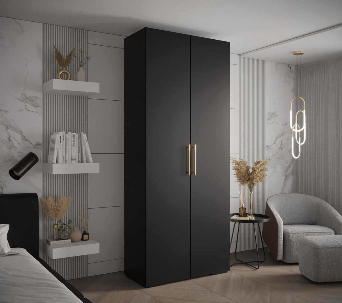 DREHTÜRENSCHRANK 236.7/100/47 2-türig - Goldfarben/Schwarz, Holz/Metall (100/236.7/47cm) - Abiks Möbel
