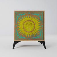 SIDEBOARD SUNSHINE EULOGY, Eichefarben, 57,5x42x70,5 cm, Schwarze Metall-Sternfüße - Eichefarben/Multicolor, Holzwerkstoff/Metall (57.5/70.5/42cm) - SpaceRebels