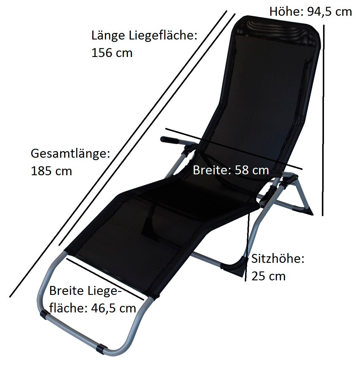GARTENLIEGE Athen klappbar aus Stahl, Schwarz - Schwarz, Metall (59/100/143cm) - TPFGarden