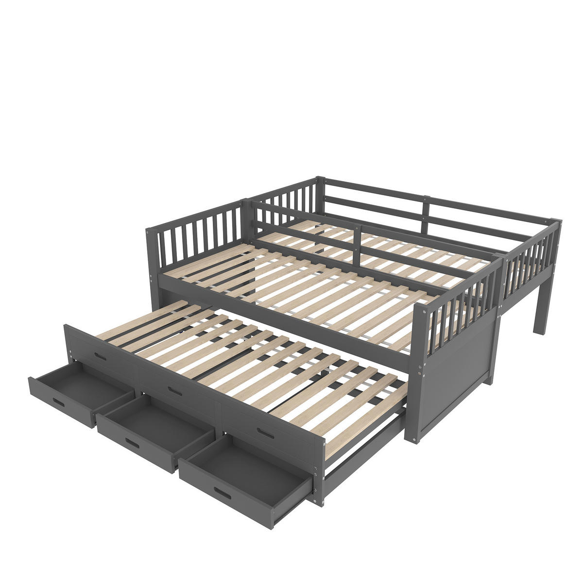 ETAGENBETT 90/200 cm Grau mit Ausziehbett und 3 Schubladen - Grau, Holz (90/200cm) - BEAOK
