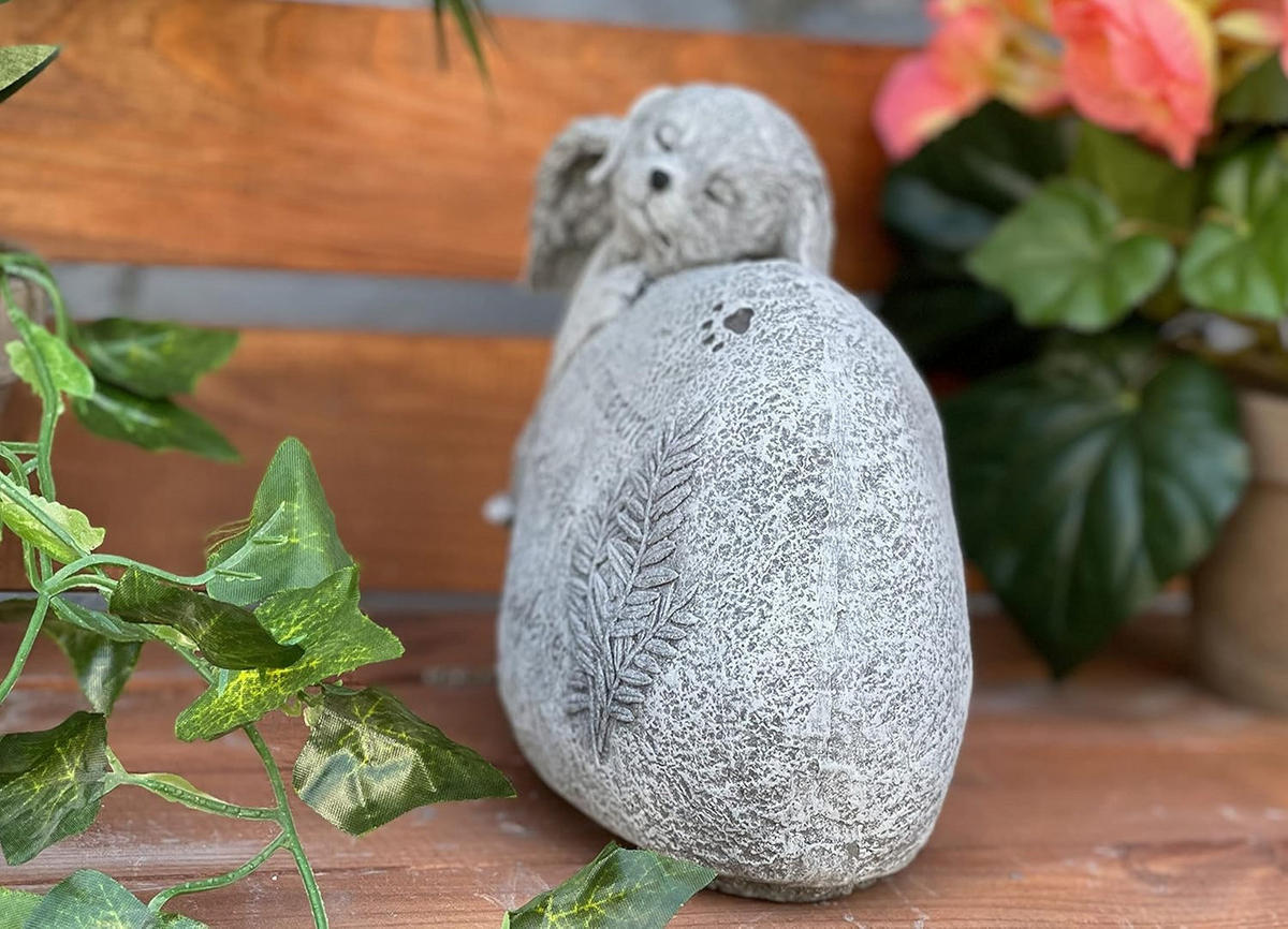 STEINFIGUR Hund am Grabstein mit Inschrift frostfest Steinguss - Grau, Stein (19/14/8cm) - stoneandstyle