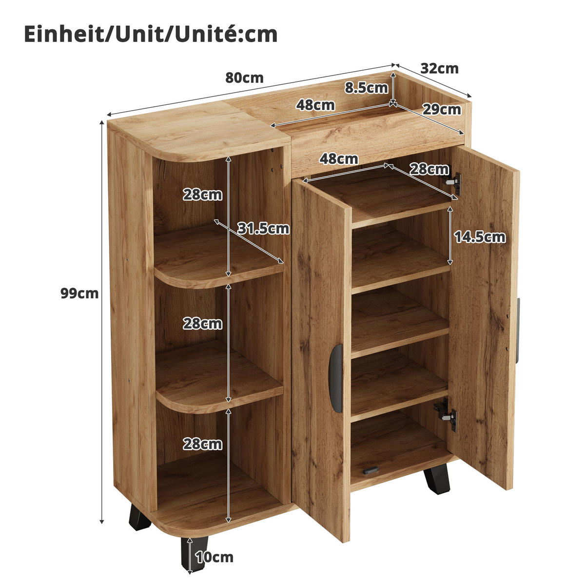 SCHUHSCHRANK schmal 2 Türen Holzoptik - Naturfarben, Holzwerkstoff (80/99/32cm) - Fortuna Lai