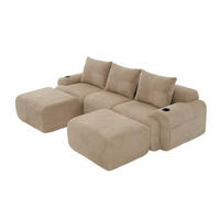 3-SITZER Wohnlandschaft Cord mit 2 Hockern Getränkehalter und Seitentasche 268/174/80 cm Sandfarben - Sandfarben, Textil (174/80/268cm) - Redom