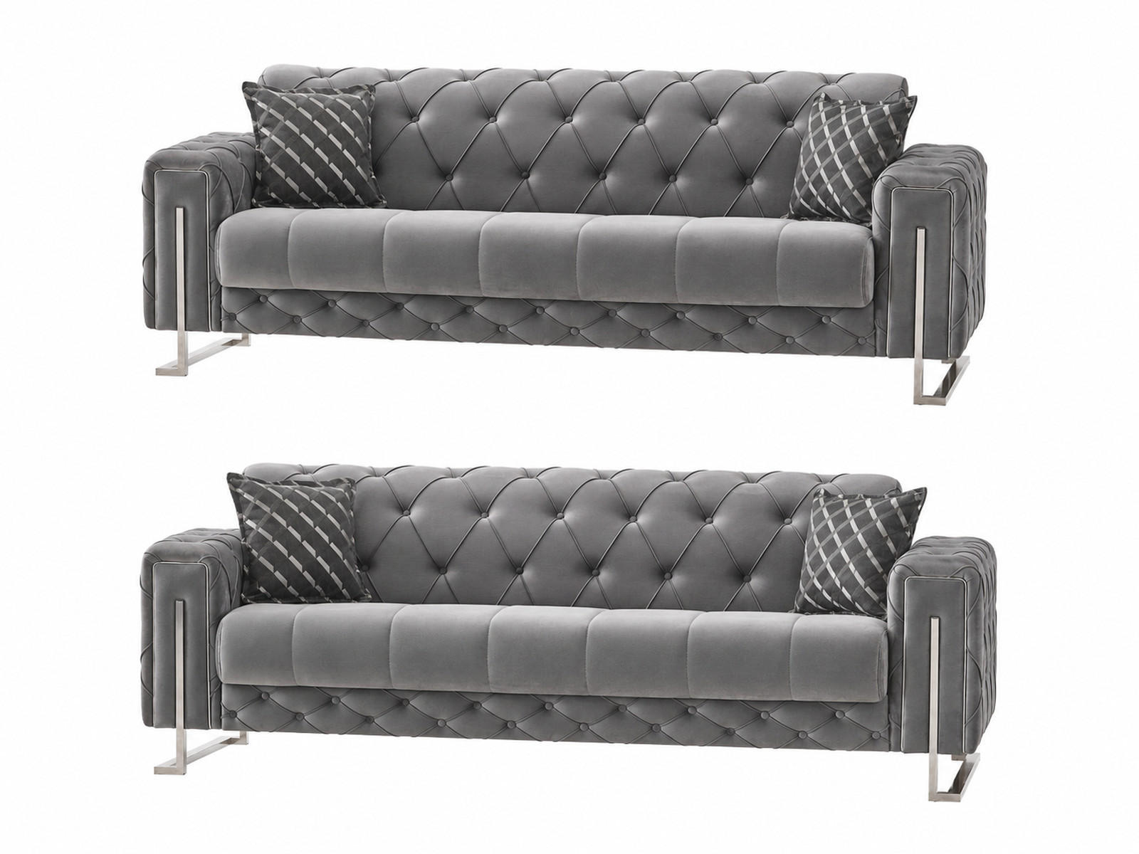 SITZGARNITUR Shimla, Grau Stellvariante 3+3 - Grau, Holzwerkstoff/Metall (220/80/100cm)