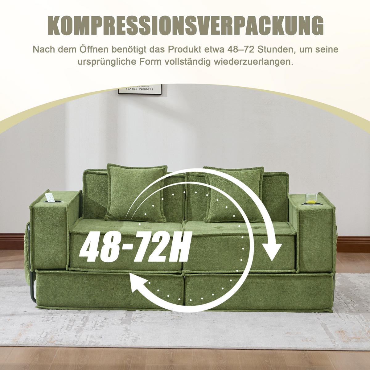 SCHLAFSOFA Zweisitzer mit Schlaffunktion,ausziehbar,Modulares Design,Chenille,Grün - Grün, Textil (162/42/54cm) - LVHOM