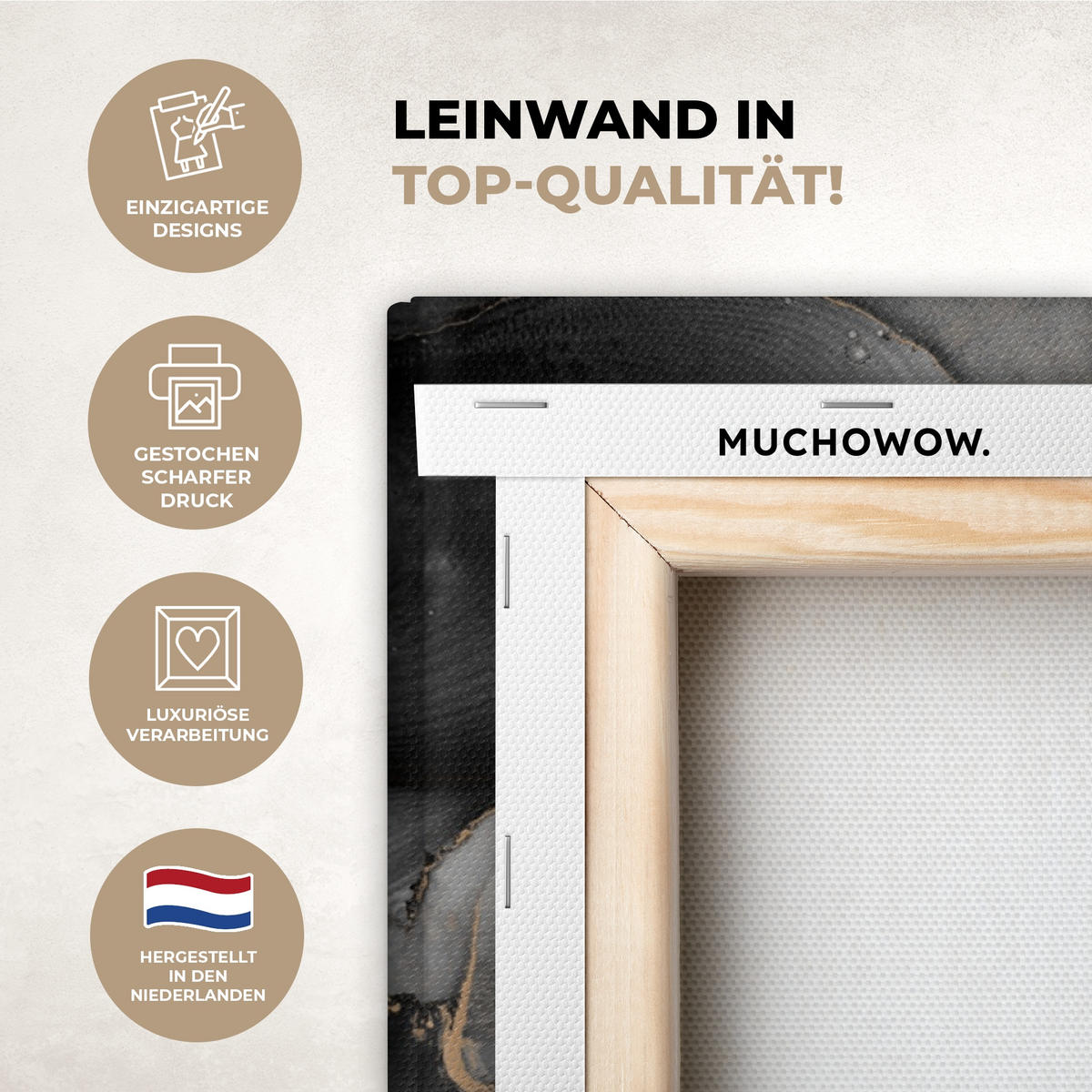 LEINWANDBILD Grau - Luxus - Gold - Marmor Wandbilder 80x60 cm - Dunkelgrau, Textil (80/60cm) - MuchoWow