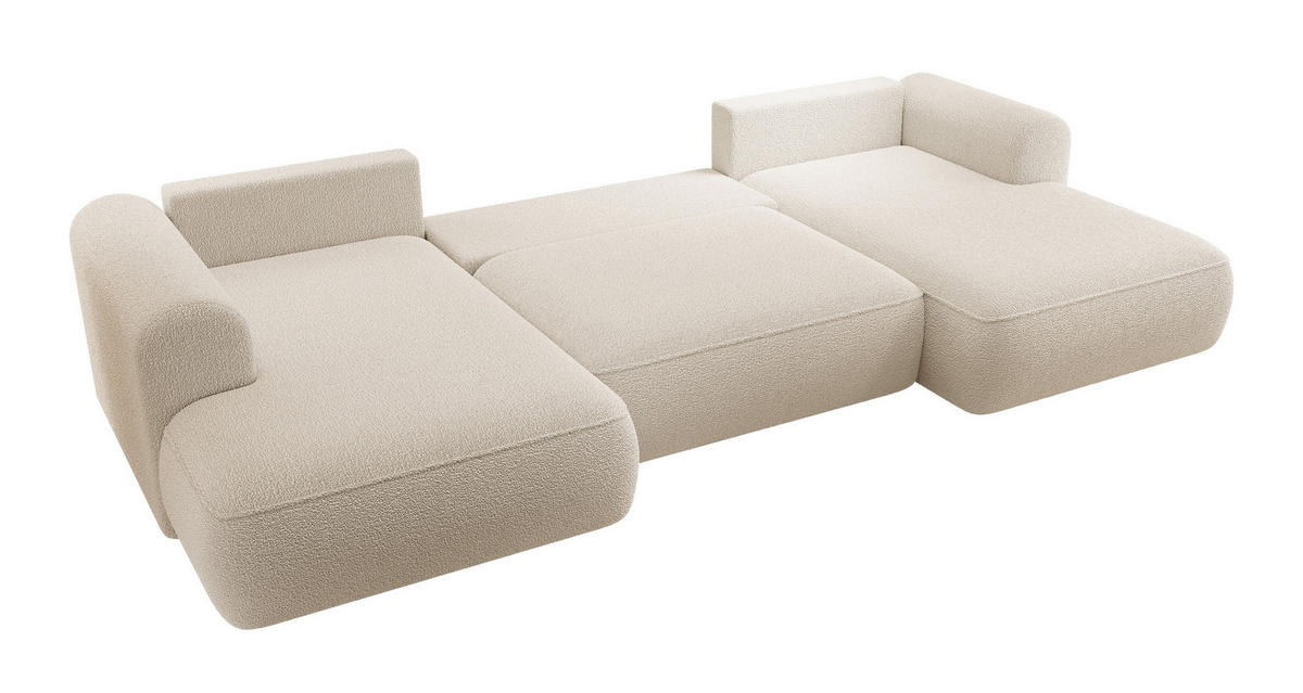 WOHNLANDSCHAFT Ovo Beige Boucle - Beige/Schwarz, Textil (375/95/185cm) - Selsey