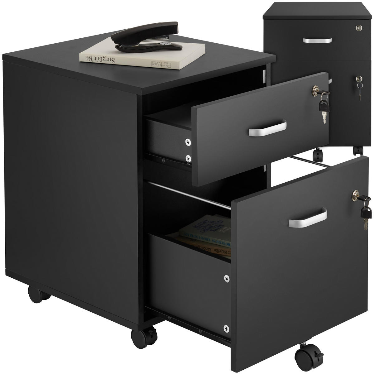 ROLLCONTAINER Vagur,40 x 44 x 54,5 cm,schwarz - Schwarz, Holzwerkstoff (40/54.5/46cm) - tectake