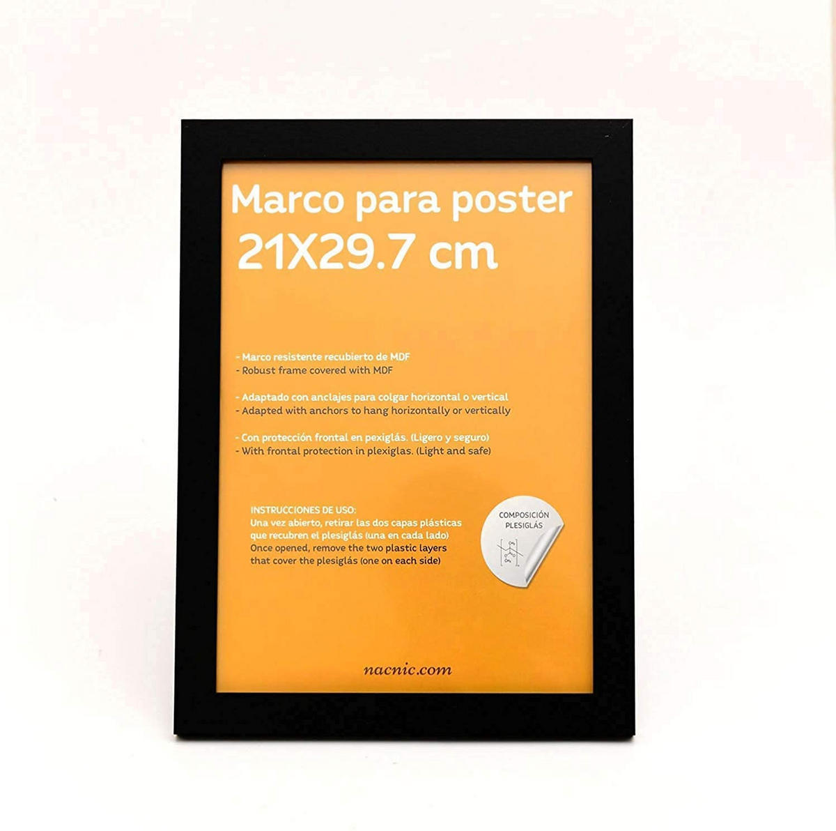 RAHMEN Set mit 4 aus MDF und Acrylglas Schutz und Aussteller für Fotografien, Bilder, Poster, Gemälde, Dekoration für Haus Farbe Schwarz A4 - Schwarz, Holz (21/3/29.7cm) - Nacnic