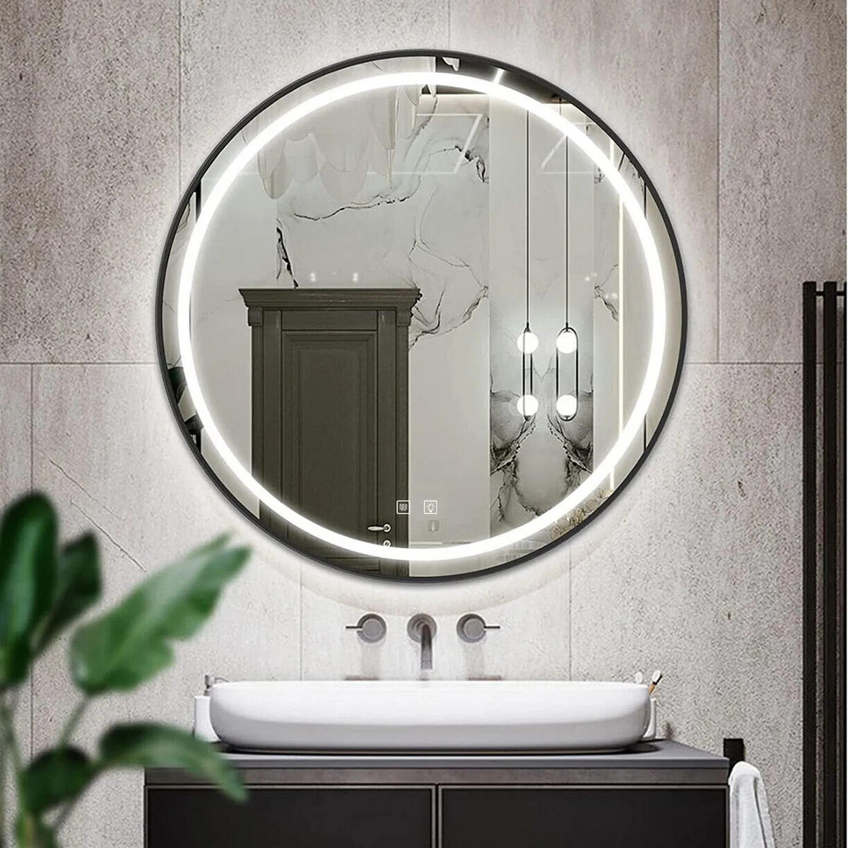SPIEGEL Rea Led 70cm Mmj Black - Schwarz, Glas (70/70/70cm) - REA