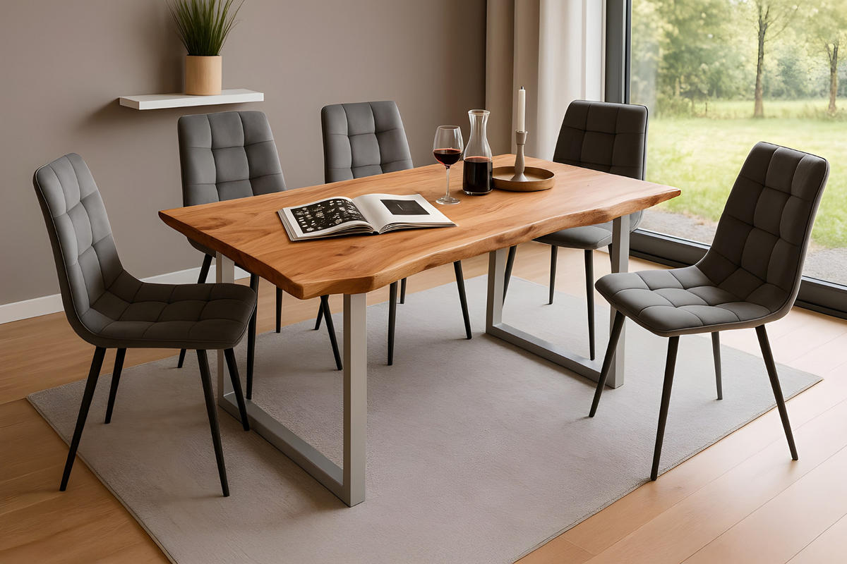 ESSTISCH MAX - Beige/Silberfarben, Holz/Metall (85/160/77cm) - SAM