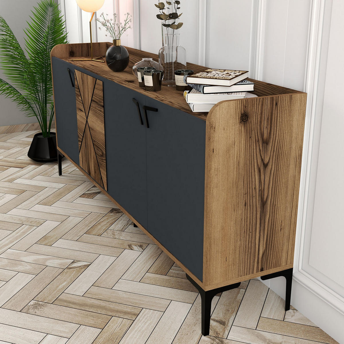 BUFFETSCHRANK venedik grau anthrazit - Grau, Holz (35/78/180cm) - Habitat Garten
