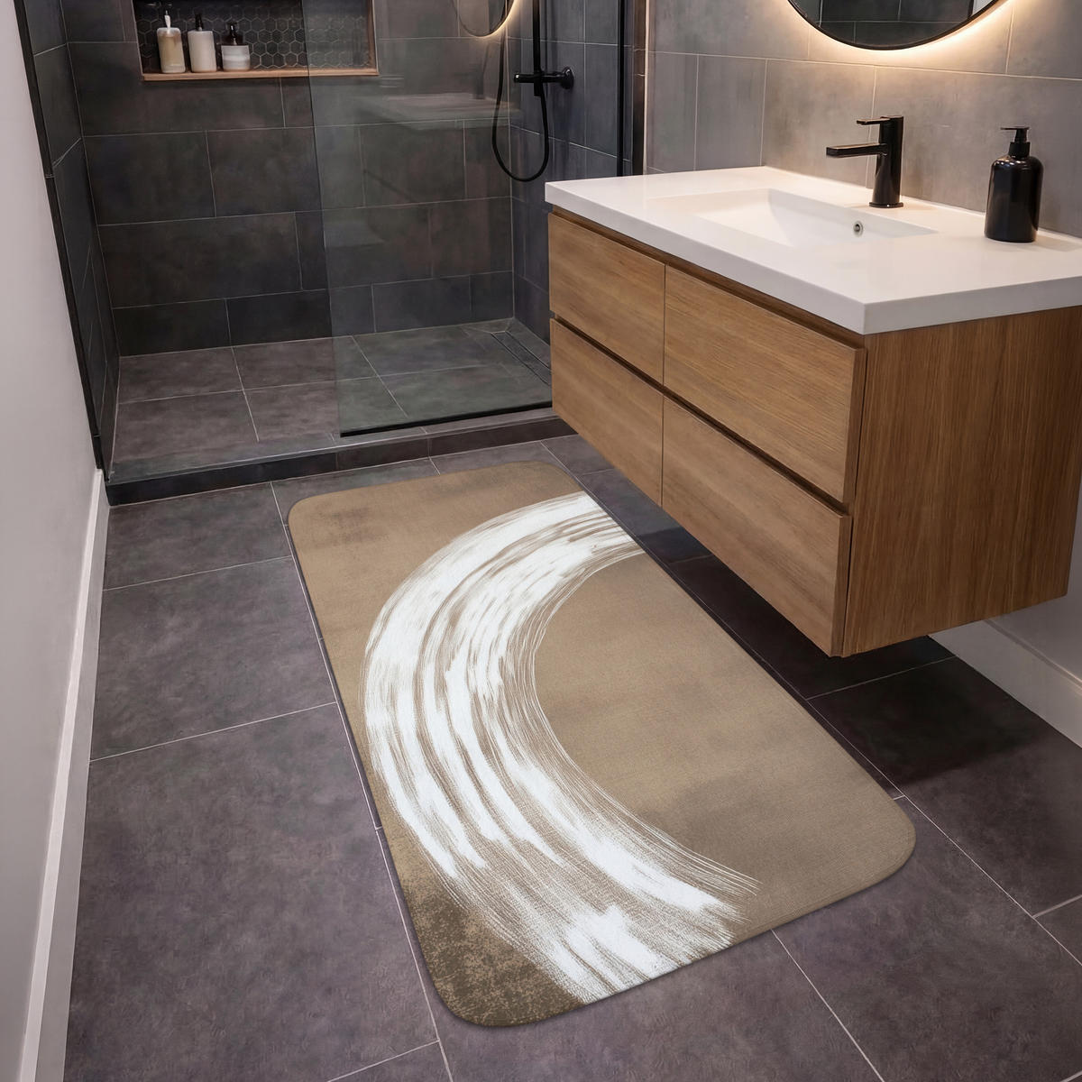 KOUPELNOVÁ PŘEDLOŽKA Barva - hnědá - Japandi 60x120 cm - barva mokka, textil/plast (60/120cm) - OnlyWow