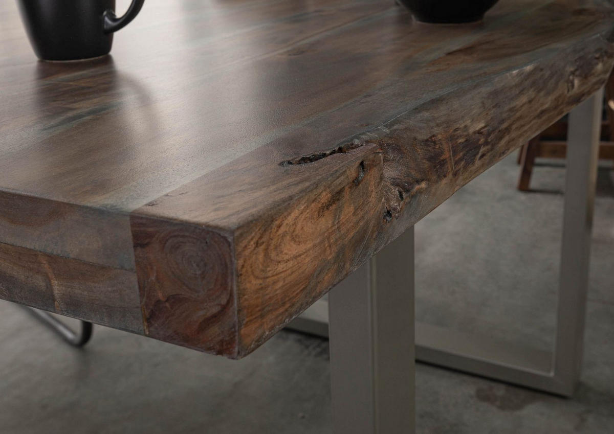 BAUMTISCH Akazie 140x90x77 grau lackiert / U-Beine silber matt FREEFORM 5 - Silberfarben/Grau, Holz (140/90/77cm) - Massivmoebel24