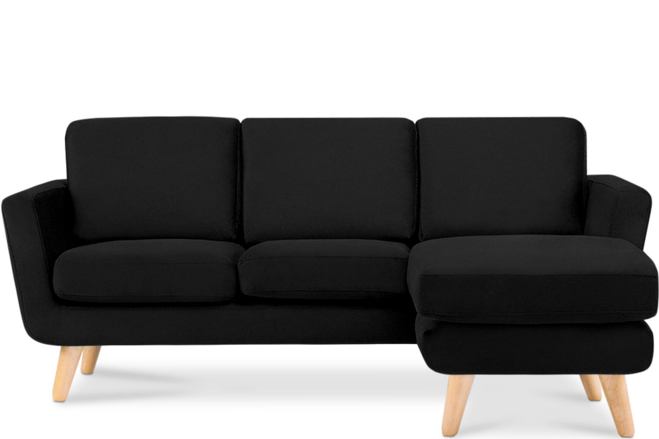 ECKSOFA TAGIO-RECHTS 3/4 Sitzer, Schwarz - Schwarz/Braun, Buchenholz/Textil (190/151cm) - KONSIMO®