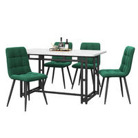 ESSZIMMER-SET 5-teilig mit Küchentisch 120x70 und vier grünen Samtstühlen für Küche und Wohnbereich, weiß-grün - Grün, Holzwerkstoff (70/74/120cm) - Luhomfu