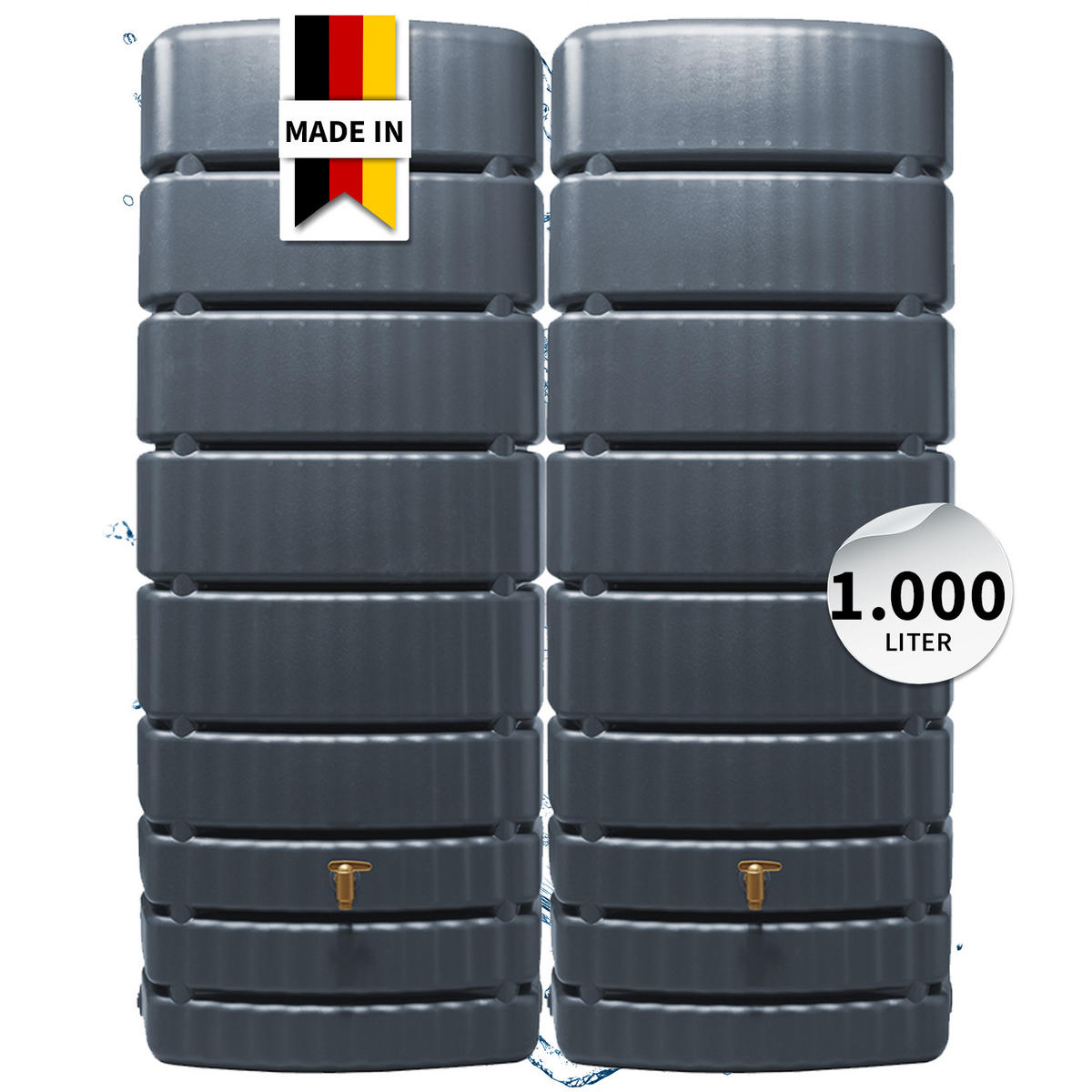 WANDTANK-SET 1000 L, graphite grey 2 x 500 L, inkl. Verbinder - Grau, Kunststoff (51/184/155cm) - 4rain