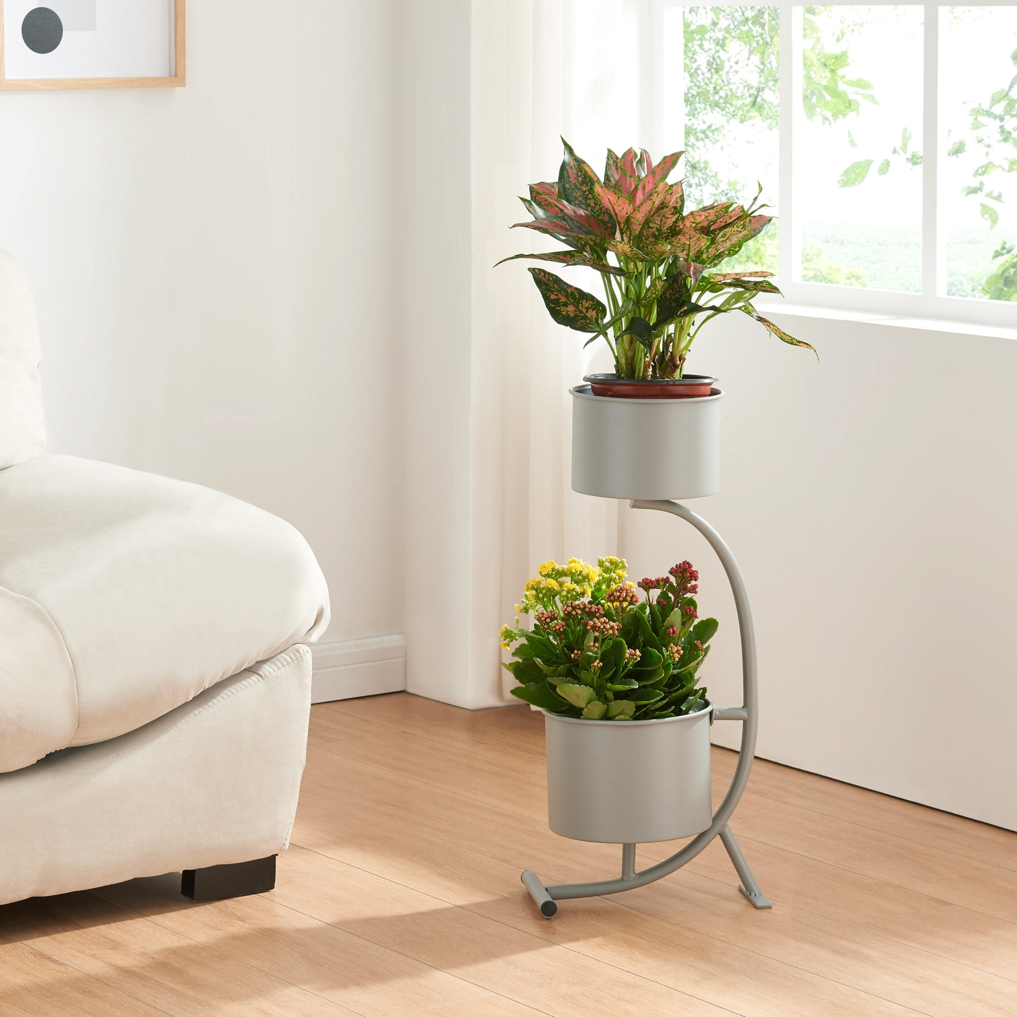 PFLANZENSTÄNDER Almelo - Grau, Metall (63cm) - [en.casa]