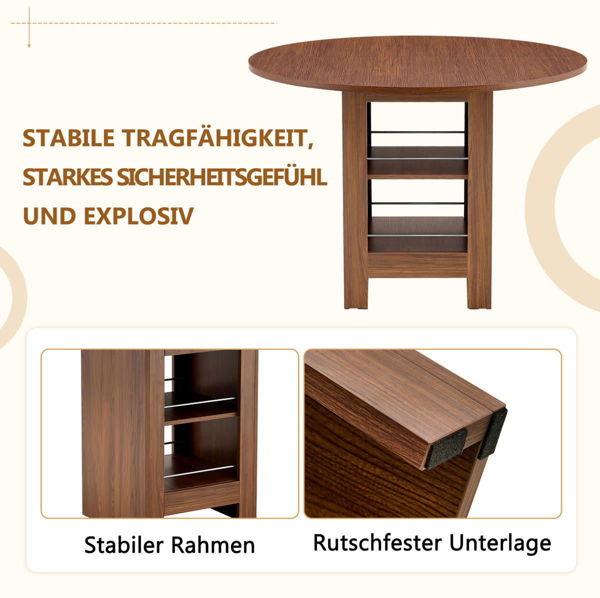 ESSTISCH aus MDF 100x100x76 cm Walnussfarben mit offenen Stauraumfächern und pflegeleichter Tischplatte - Walnussfarben, Holzwerkstoff (100/100/76cm) - Modfu