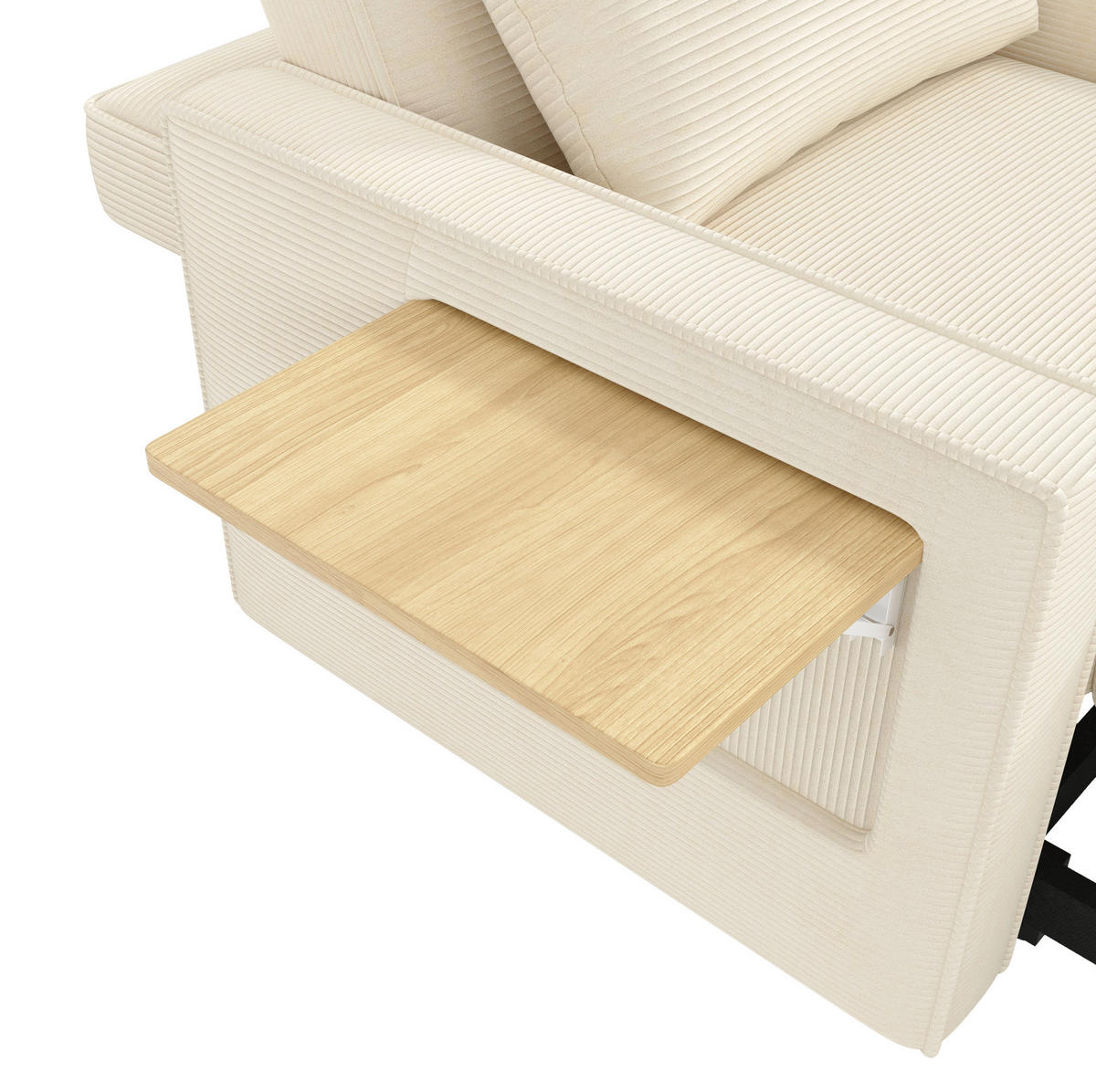 SCHLAFSOFA aus Cord 93x150x85 cm Beige mit USB- und Type-C-Anschluss, 3-fach verstellbarer Rückenlehne und Beistelltisch - Beige, Textil (150/85/93cm) - Modfu