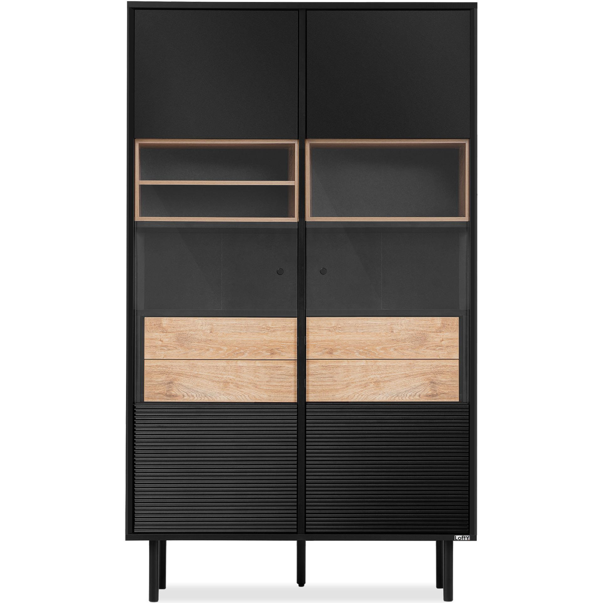 VITRINE LOFTY TV/Außenseiteneinlage, schwarz / Eiche natur - Eichefarben/Multicolor, Holzwerkstoff (102/174/41cm) - KONSIMO®