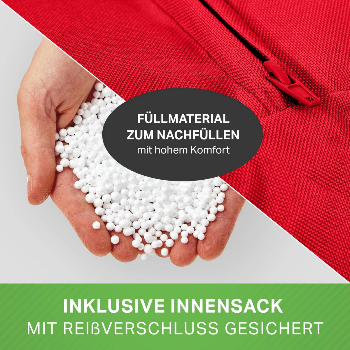 RIESEN-SITZSACK "Square" XXL - Baumwolle - Rot, Textil (140/25/180cm) - Green Bean