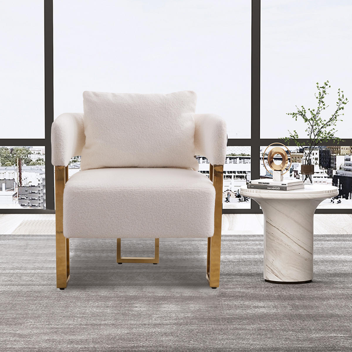 SESSEL Minimalistisch-luxuriös mit Kissen, DE-42889, Weiß - Weiß, Metall (68/70/68cm) - ComfortXL