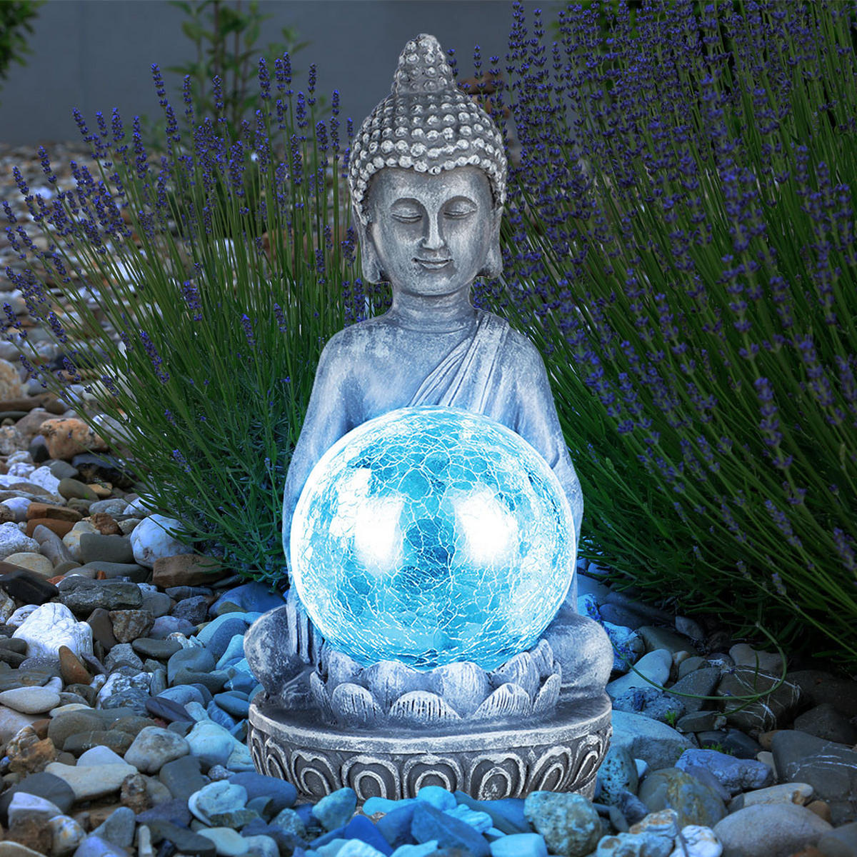 LED AUSSENLEUCHTE Buddha Grau Farbwechsler 2er Set - Grau, Glas (11.5/9.5/19.5cm)