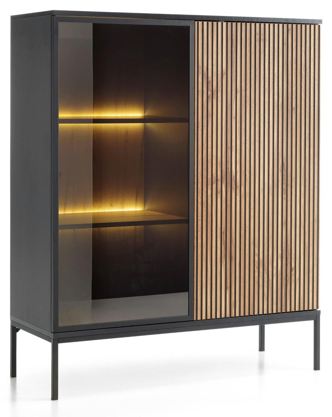 VITRINENSCHRANK 100 cm Haller, Led, Lamellen, Braun - Braun, Holz (104/126/39cm) - Emporius