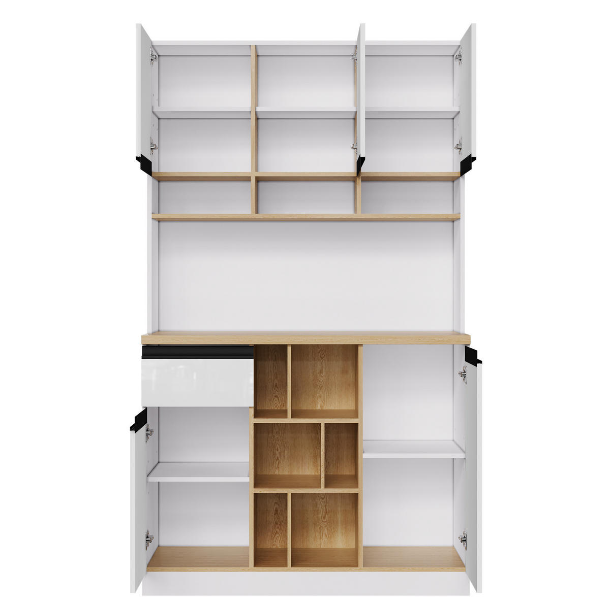 BUFFET 105/45/185 cm Weiß aus MDF mit Hochglanzfronten - Weiß, Holzwerkstoff (105/185/45cm) - OKWISH