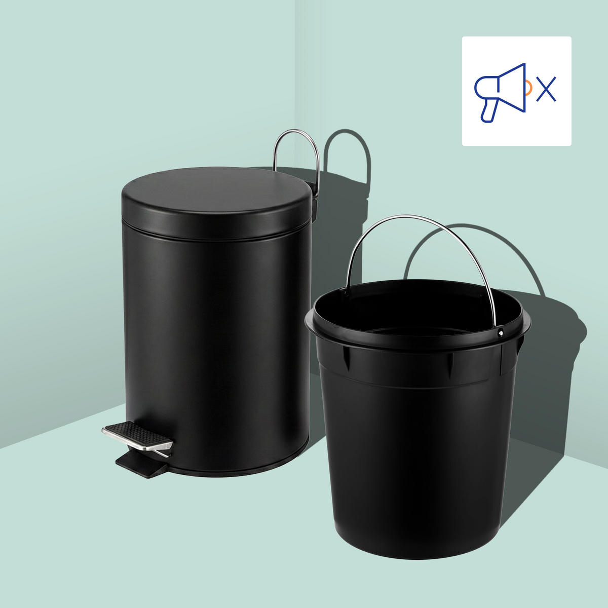 2-TLG.BADEZIMMER-SET - Schwarz, Kunststoff/Metall (20.5/27.5/20.5cm) - Relaxdays