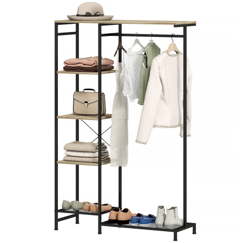 STANDGARDEROBE 100/35/156 cm mit Kleiderstange, Schuhablage und Ablage in Eiche - Eichefarben, Metall (100/156/35cm) - BEAOK