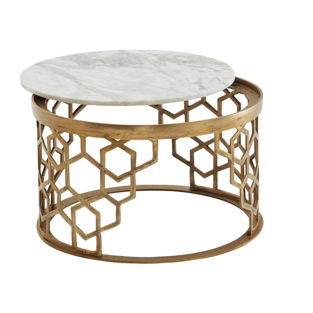 COUCHTISCH Weiß Marmor und Metall, Rund, Maße 60x60x36 cm, Modernes Design - Goldfarben/Weiß, Stein/Metall (60/60/36cm) - KADIMA DESIGN