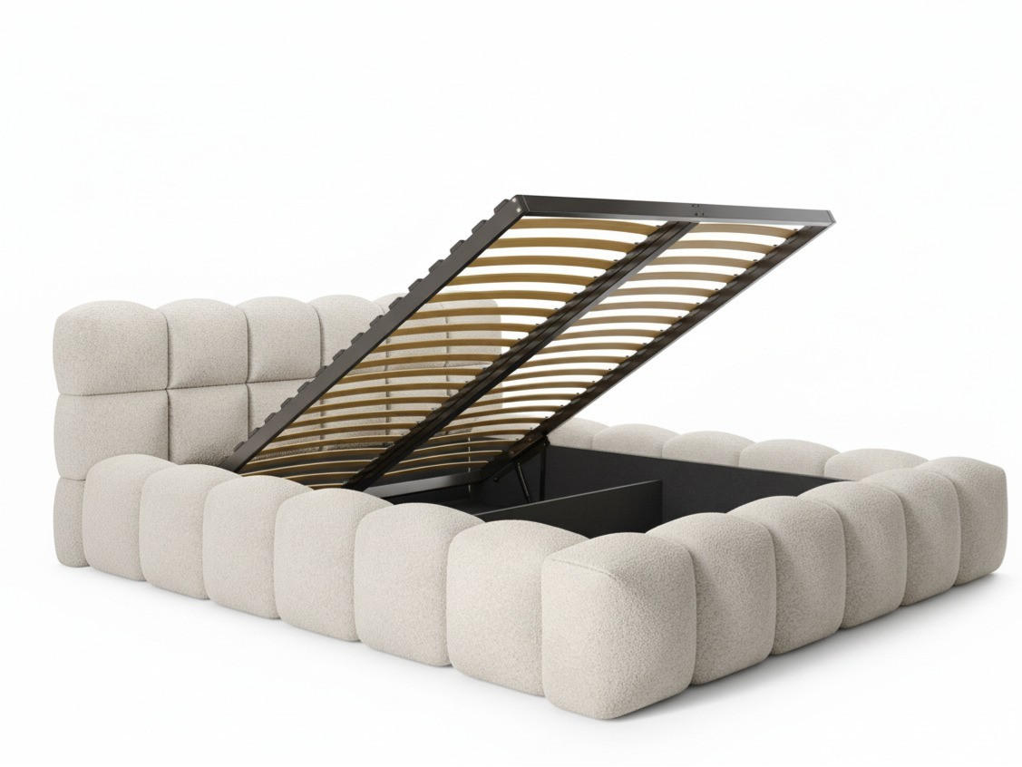 POLSTERBETT Mira 2 Hellbeige 140/200 cm Boucle mit Bettkasten - Beige, Textil/Metall (140/200cm) - wonello