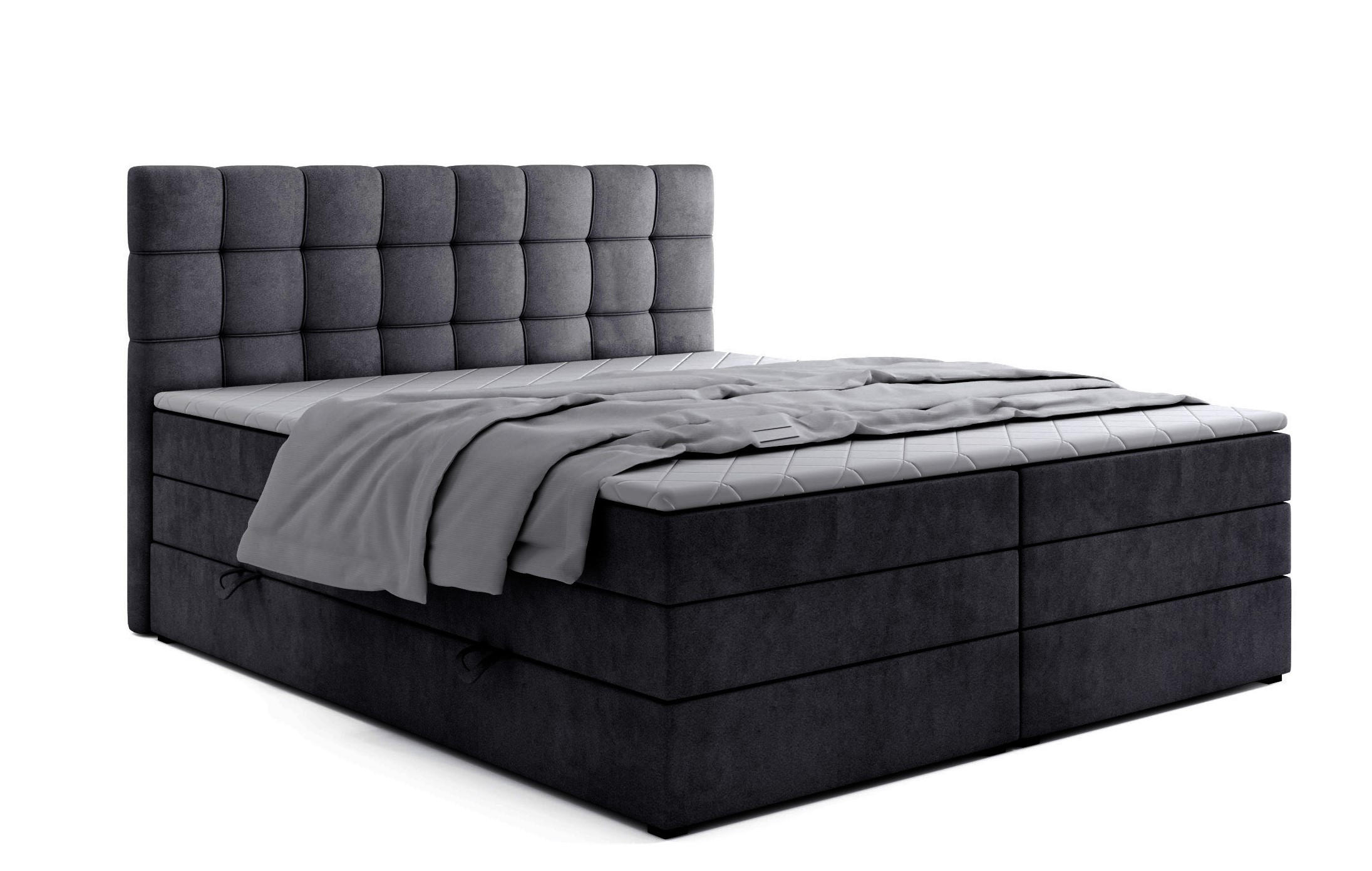 BOXSPRINGBETT Igella King Schwarz 140x200 cm mit Matrazen H3 & Topper - Schwarz, Holz (140/200cm) - Labett