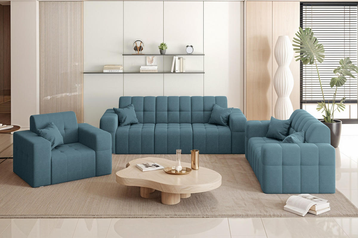 SITZGARNITUR NIMES 3-2-1 Stoff Portland Blau - Blau, Holz/Textil (92/82/245cm) - Kaiser Möbel