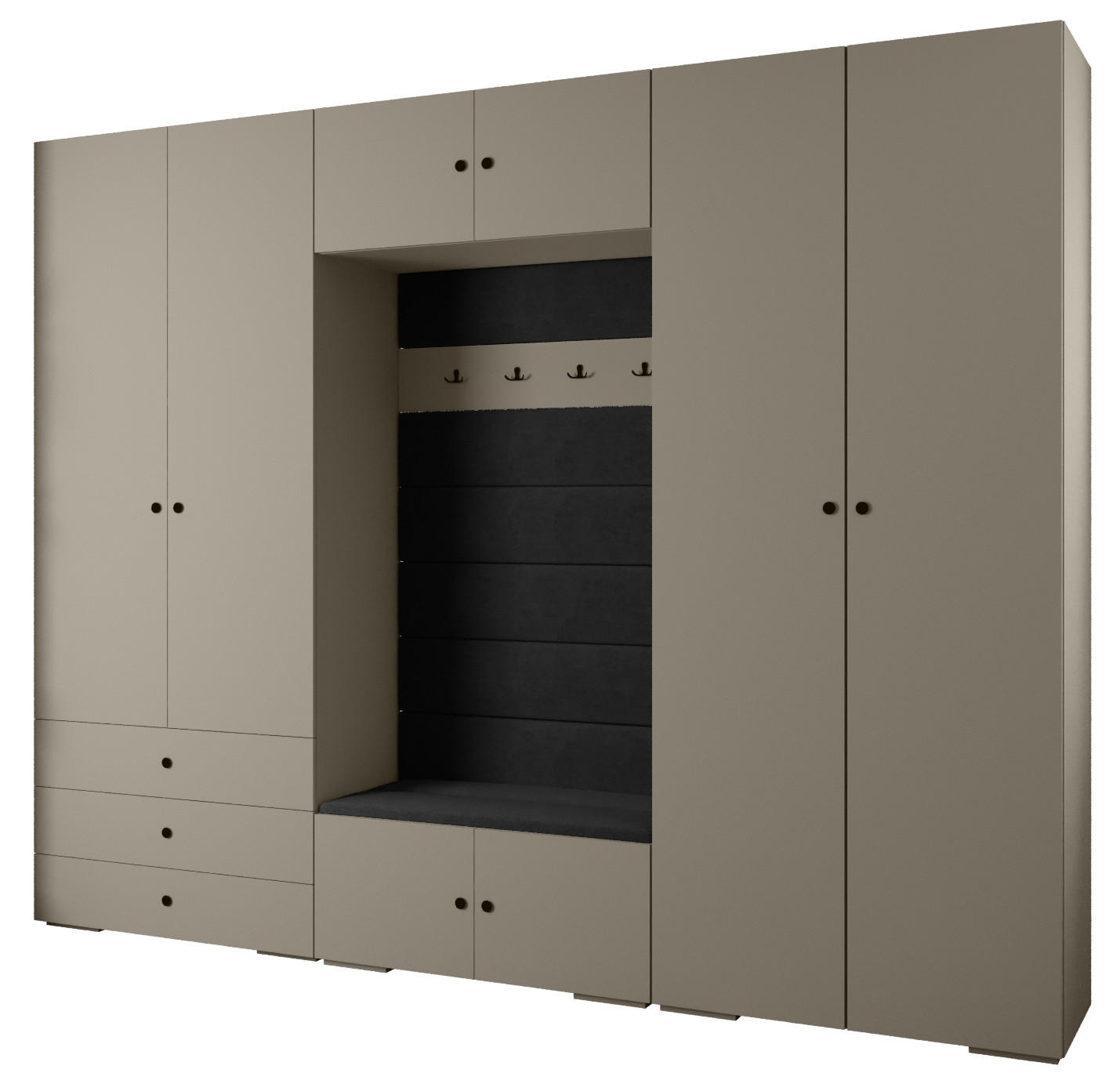 Abiks Möbel Garderoben-Set Kaschmir, Schwarz, Schwarz 300x236.7x47 cm