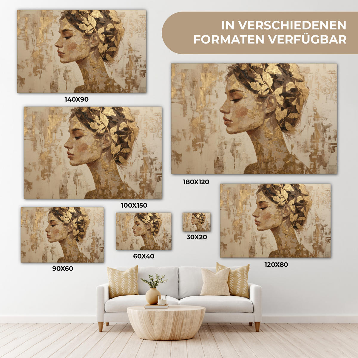 LEINWANDBILD Frau - Gold - Abstrakt - Textur XXL 150x100 cm - Goldfarben, Textil (150/100cm) - MuchoWow