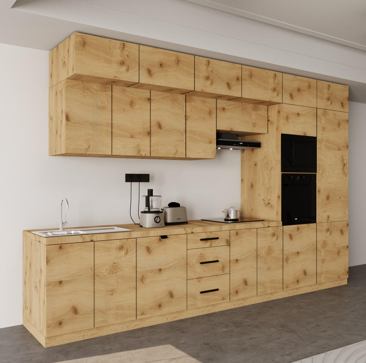 KÜCHENZEILE 400 cm - Langen KL9-M400 in Artisan Eiche - Eiche Artisan, Holz (400/248/58cm)