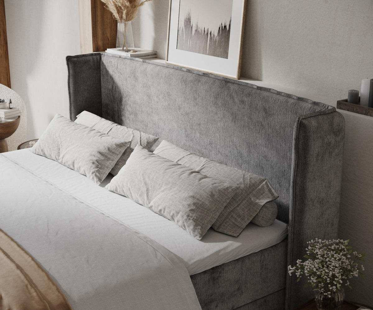 BOXBETT Skyline Dunkelgrau 160/200 cm mit Matratze und Topper - Dunkelgrau/Schwarz, Holz/Holzwerkstoff (160/200cm) - Maison de Reve