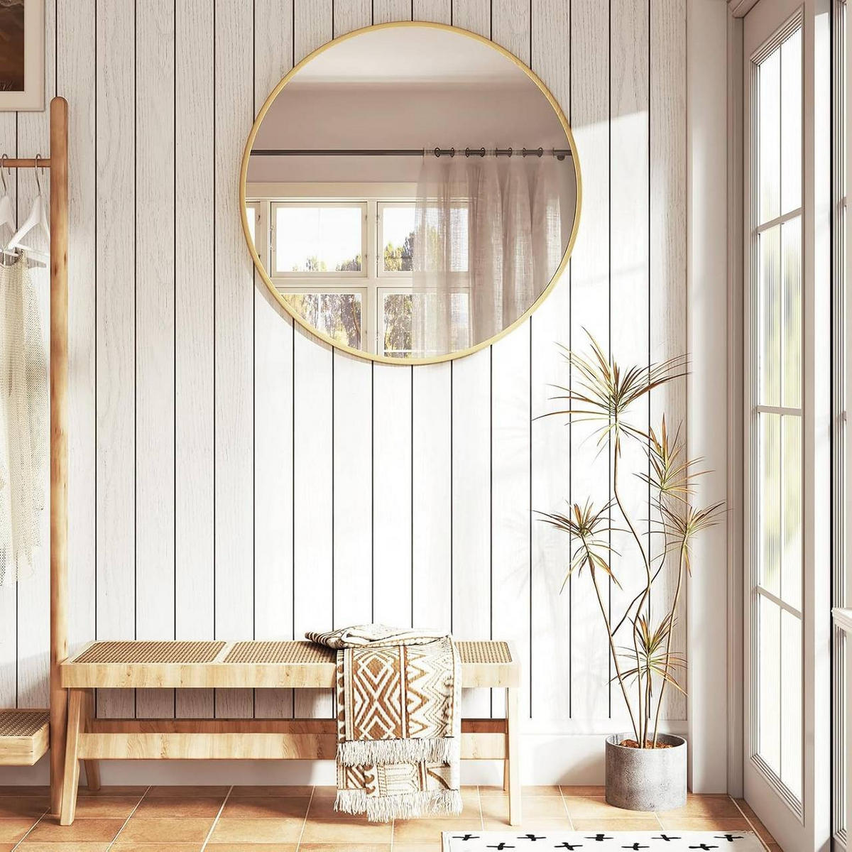 WANDSPIEGEL rund, φ 80cm, Golden - Goldfarben, Glas/Holzwerkstoff (80/80/2cm) - Woltu