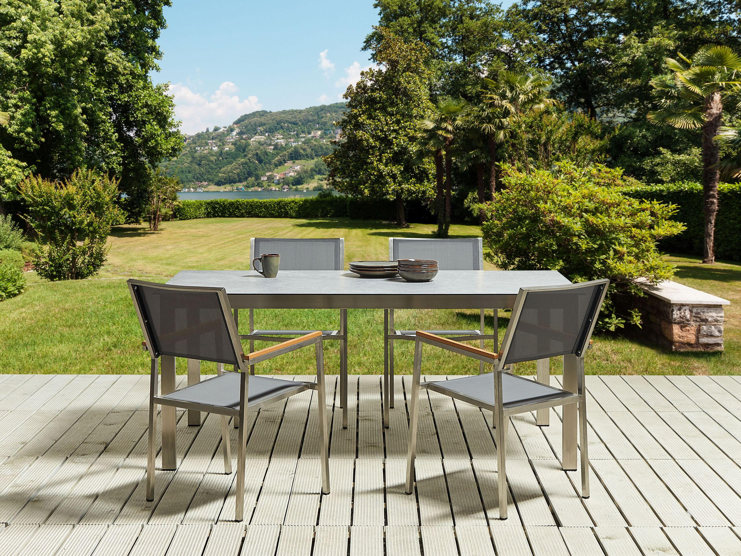 GARTENMÖBEL SET 4-Sitzer Keramik-Glas Textil grau Cosoleto/Grosseto - Silberfarben/Grau, Glas - Beliani