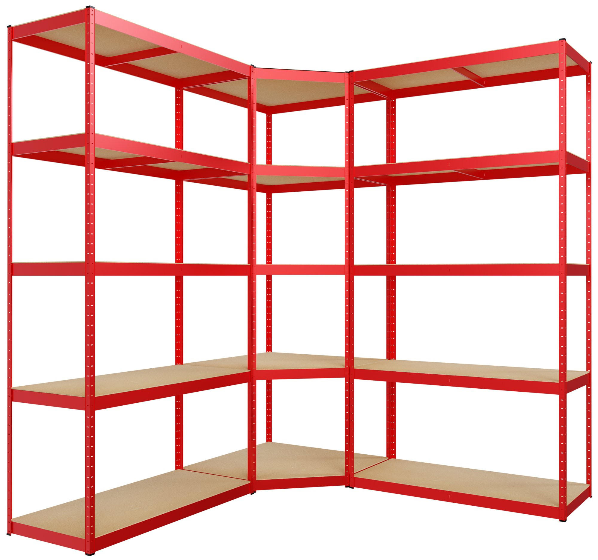 REGALSYSTEM 2 Lagerregal mit 1 Eckregal Metall rot - Rot, Metall (160/180/160cm) - CLP