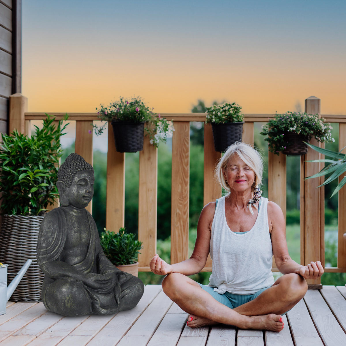 BUDDHA Figur - Anthrazit, Kunststoff (45/70/35cm) - Relaxdays