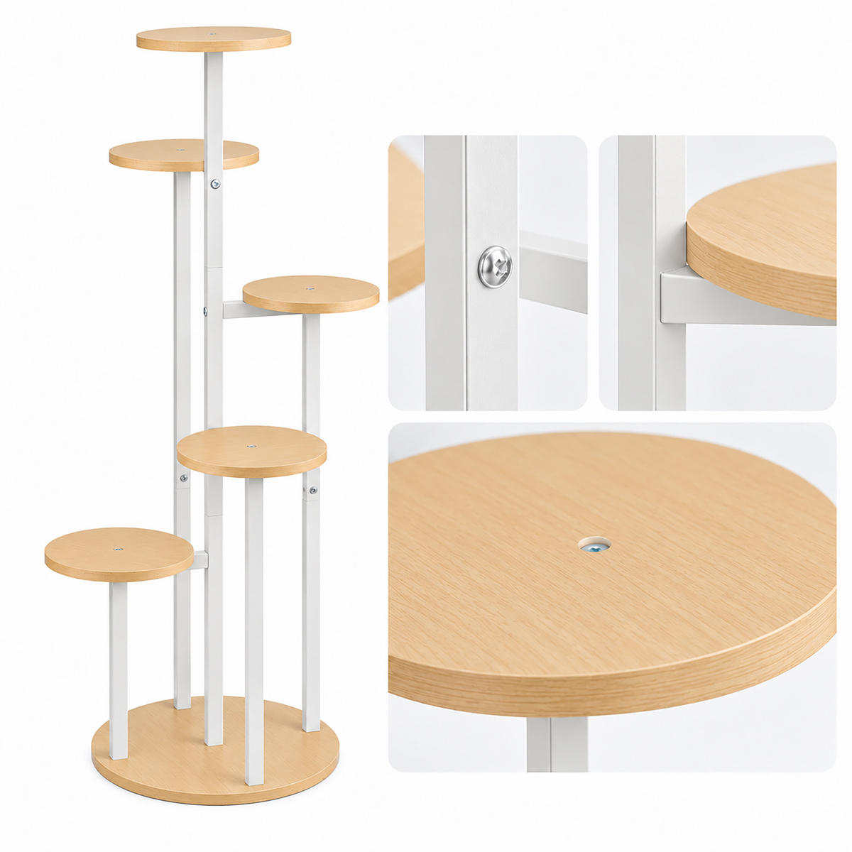 PFLANZENSTÄNDER Natur-Weiß 5 Ablagen Metall - Multicolor, Holzwerkstoff/Metall (58/118.5/58cm) - Relaxdays